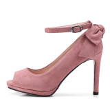 Arden Furtado 2018 summer high heels 10cm ankle strap peep toe fashion butterfly knot pink grey pumps elegant sweety shoes new