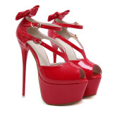 peep toe fashion platform high heels 16cm night club stilettos red black sandals woman ladies