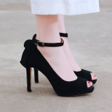 Arden Furtado 2018 summer high heels 10cm ankle strap peep toe fashion butterfly knot pink grey pumps elegant sweety shoes new