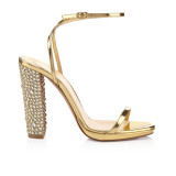 summer high heels 11cm chunky heels crystal rhinestone fashion sandals shoes for woman big size ankle strap gold heels