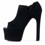 Arden Furtado spring summer extreme high heels 16cm genuine leather peep toe platform zipper pumps night club shoes ladies