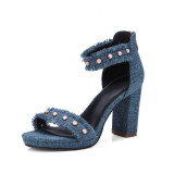 Arden Furtado 2018 summer high heels 9cm buckle ankle strap cover heels zipper jeans sandals shoes for woman big size 40-43 new