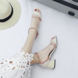 2018 summer chunky heels 5cm genuine leather ankle strap sandals shoes for woman