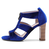 Arden Furtado 2018 summer high heels 8cm velvet blue burgundy casual sandals shoes for woman big size 40-43