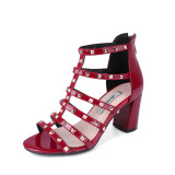 Arden Furtado 2018 summer new high heels 8cm burgundy zipper casual gladiator sandals shoes for woman small size 32 33 big siz