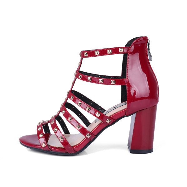 Arden Furtado 2018 summer new high heels 8cm burgundy zipper casual gladiator sandals shoes for woman small size 32 33 big siz