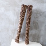 sexy over the knee boots shoes for woman ladies stilettos heels Leopard boots big size Stretch boots high heels 12cm