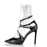 Arden Furtado summer high heels 10cm ankle boots fashion shoes woman slip on clear pvc sandals boots stilettos heels