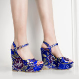2018 summer chunky heels platform fashion ladies back zipper sandals star print sexy high heels 14cm party shoes