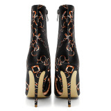 spring autumn zipper ankle boots stilettos high heels 12cm printing cloth stretch boots pointed toe women's shoes 45