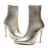 spring autumn zipper ankle boots stilettos high heels 12cm gold Ankle Booties Pointy Toe Fashion Boots