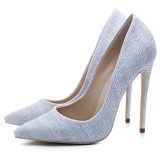 2018 stiletto pumps high heel 12cm blue party shoes big size shoes women's small size 33