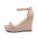 summer high Heels ankle strap genuine leather Platform Wedge Sandals small size 33 size 40