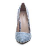 2018 stiletto pumps high heel 12cm blue party shoes big size shoes women's small size 33
