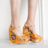 2018 summer chunky heels platform fashion ladies back zipper sandals star print sexy high heels 14cm party shoes