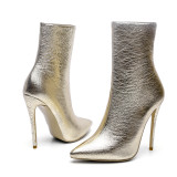 spring autumn zipper ankle boots stilettos high heels 12cm gold Ankle Booties Pointy Toe Fashion Boots