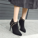 2018 autumn fashion ankle boots shoes for woman stilettos heels 8cm rivet yellow brown pointed toe boots