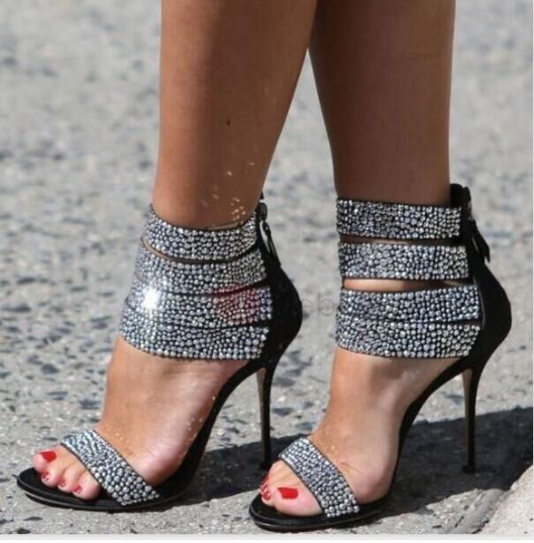 2018 stilettos high heels fashion diamond sandals summer boots crystal rhinestone sexy big size ladies shoes