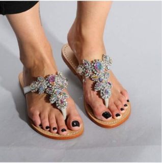 2018 summer flip-flops crystal rhinestone slides ladies flat slippers woman sandals