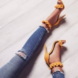 2018 summer high heels 12cm stilettos ruffles big size cover heels pink sandals shoes for woman