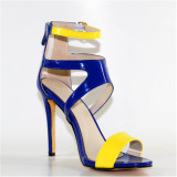 2018 stilettos high heels fashion sandals mixed color party shoes yellow and blue sexy party shoes ladies