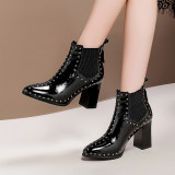 Arden Furtado fashion women's shoes in winter 2019 pointed toe chunky heels zipper rivet short boots pure color concise elegant ladies boots
