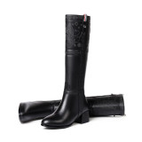 2018 autumn winter genuine leather knee high boots plush brown boots chunky heels 5cm