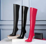 over the knee high boots leather red black cusomize the shaft size high heels 12cm stilettos big size woman shoes