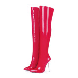 over the knee high boots leather red black cusomize the shaft size high heels 12cm stilettos big size woman shoes
