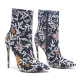 spring autumn winter ankle boots stilettos flowers stilettos blue jeans flowers denim zipper boots 15