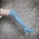 2018 autumn winter blue denim jeans chunky heels woman platform big size 42 round toe zipper