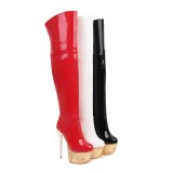 autumn winter glitter platform sexy red white stilettos over the knee boots night club high heels 16cm round toes