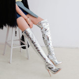 stilettos boots over the knee silver boots high heels 12cm zipper fashion shoes woman big size small size 30-33