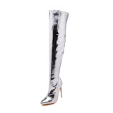 stilettos boots over the knee silver boots high heels 12cm zipper fashion shoes woman big size small size 30-33