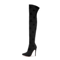 stilettos boots over the knee black boots high heels 12cm stars Stretch boots fashion shoes woman big size 40-43