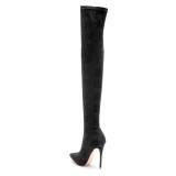 stilettos boots over the knee black chessboard boots high heels 12cm Stretch boots fashion shoes woman big size 40-43