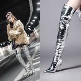 2018 winter over the knee boots stilettos pointed toe big size 42 silver sexy party shoes ladies woman