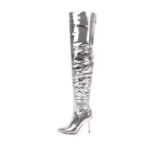 2018 winter over the knee boots stilettos pointed toe big size 42 silver sexy party shoes ladies woman