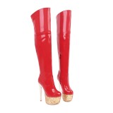 autumn winter glitter platform sexy red white stilettos over the knee boots night club high heels 16cm round toes