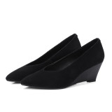 Arden Furtado 2018 spring autumn slip on pumps wedges fashion office lady pointed toe high heels 8cm big size 40 shoes for woman