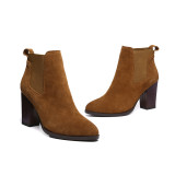 spring autumn genuine leather brown green suede slip on chunky heels ankle boots high heels 9cm shoes size 33 40