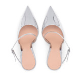 summer stiletttos pointed toe slippers silver mules ladies sexy evening party shoes