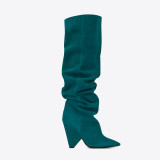 winter fashion knee high boots Cone Heels 10cm plicated high heels spike heels woman boots brown green black