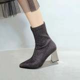 Stretch boots ankle boots shoes for woman ladies big size shoes chunky heels glitter socks boots