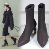 Stretch boots ankle boots shoes for woman ladies big size shoes chunky heels glitter socks boots