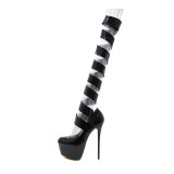 summer high heels 16cm stilettos round toe gladiator over the knee summer boots platform woman evening party ladies sandals