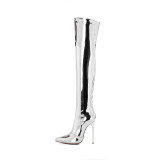 over the knee thigh high boots stilettos fashion gold silver big size boots night club evening party shoes ladies