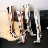 over the knee thigh high boots stilettos fashion gold silver big size boots night club evening party shoes ladies