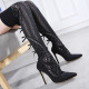 stilettos high heels 11cm over the knee boots shoes for woman sexy Fringed elastic boots pointed toe summer boots