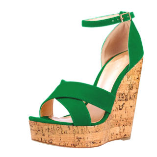 2018 summer high heels 15cm platform peep toe cork heels green red wedges sandals casual shoes woman